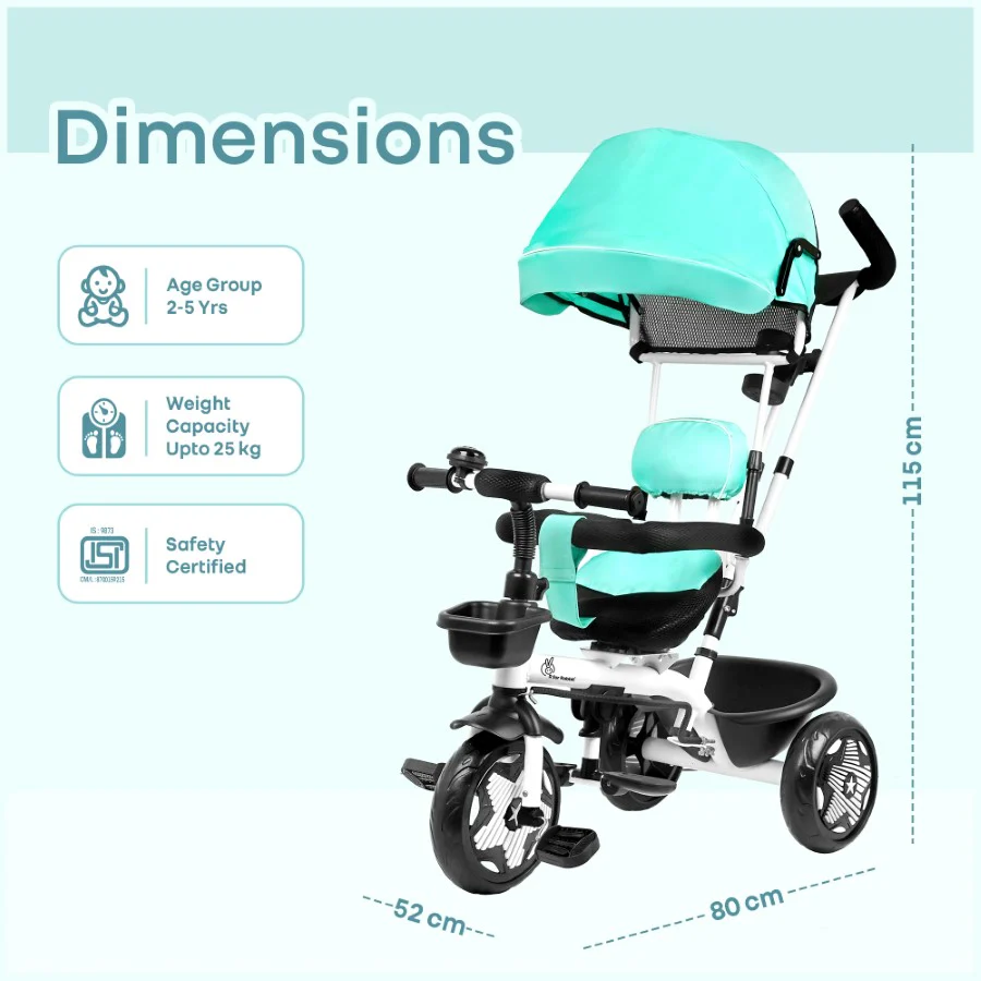 Tiny Toes R40 Ace 360° Rotatable Seat Baby Tricycle with Parent Control Handle, Adjustable Canopy & EVA Wheels (2–5 Years) - Image 16