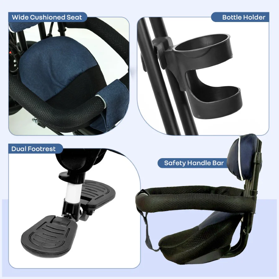 Tiny Toes R40 Ace 360° Rotatable Seat Baby Tricycle with Parent Control Handle, Adjustable Canopy & EVA Wheels (2–5 Years) - Image 6