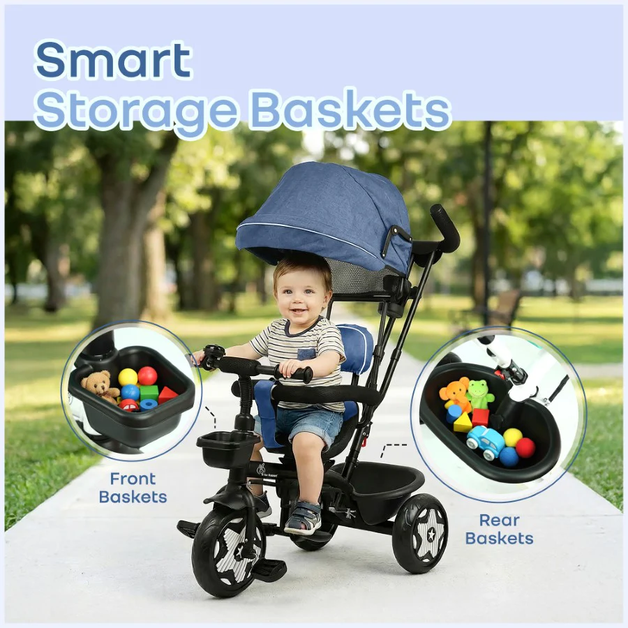 Tiny Toes R40 Ace 360° Rotatable Seat Baby Tricycle with Parent Control Handle, Adjustable Canopy & EVA Wheels (2–5 Years) - Image 7