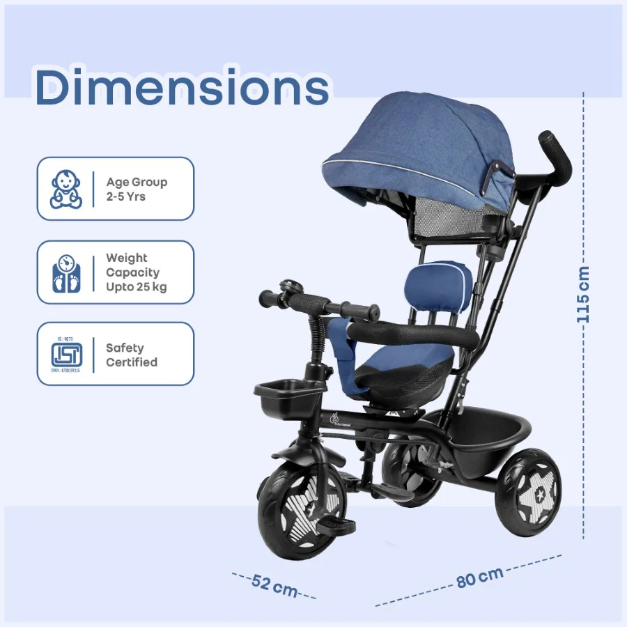 Tiny Toes R40 Ace 360° Rotatable Seat Baby Tricycle with Parent Control Handle, Adjustable Canopy & EVA Wheels (2–5 Years) - Image 8