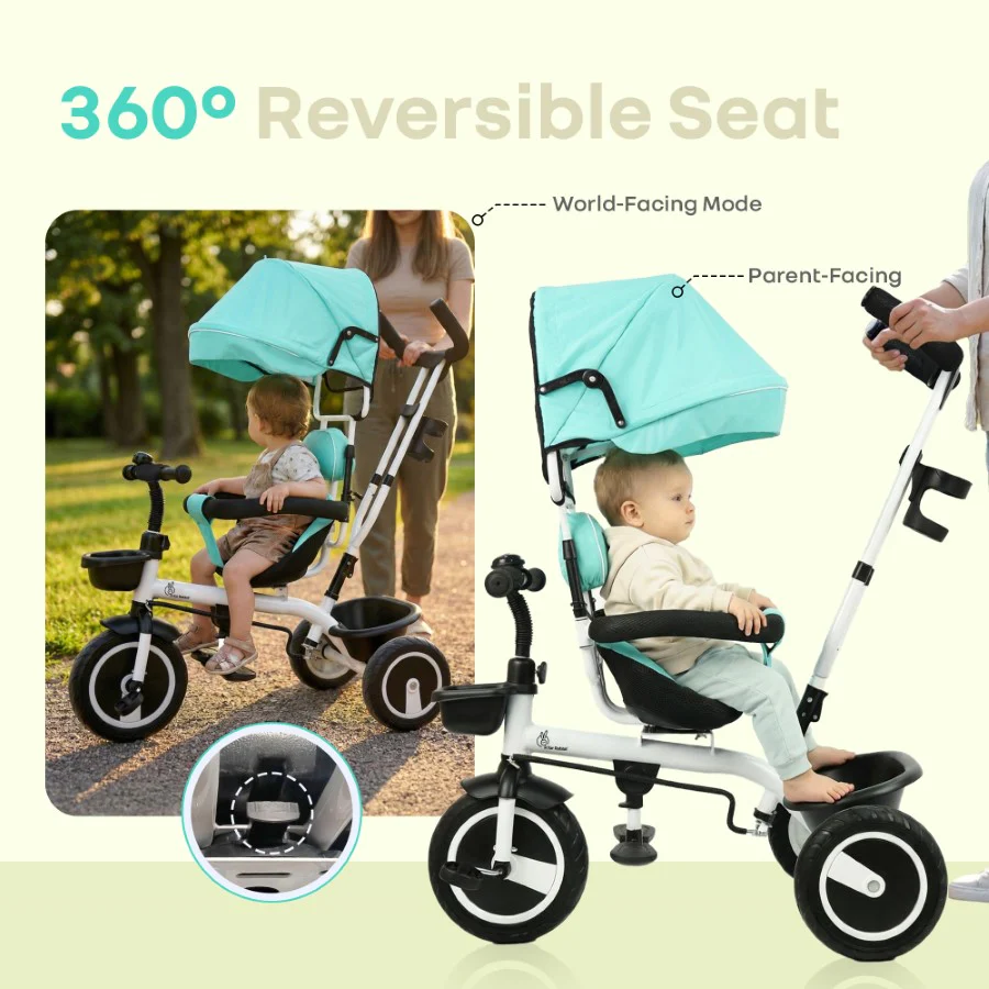Tiny Toes R40 Plus Baby Tricycle with Canopy, Footrests, Plug-N-Play Wheels & Adjustable Parent Handle (Up to 25 kg) - Image 11