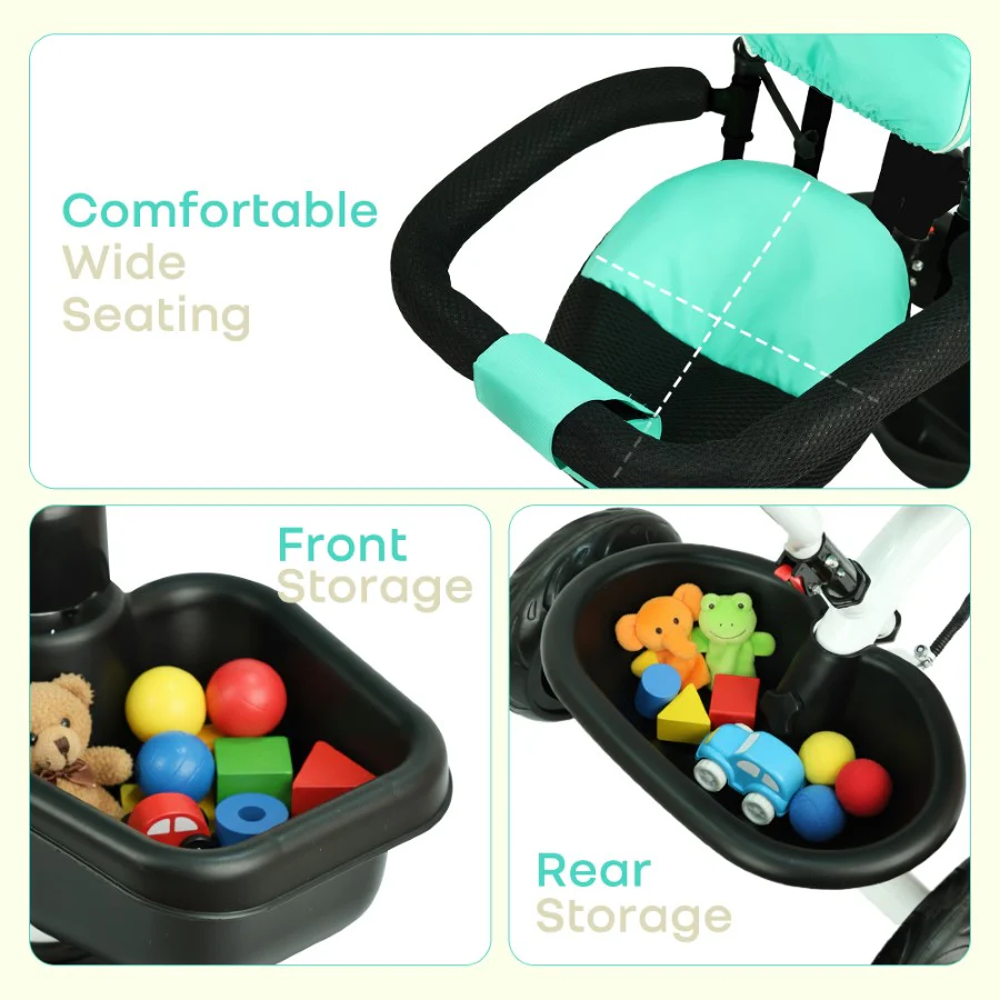 Tiny Toes R40 Plus Baby Tricycle with Canopy, Footrests, Plug-N-Play Wheels & Adjustable Parent Handle (Up to 25 kg) - Image 14