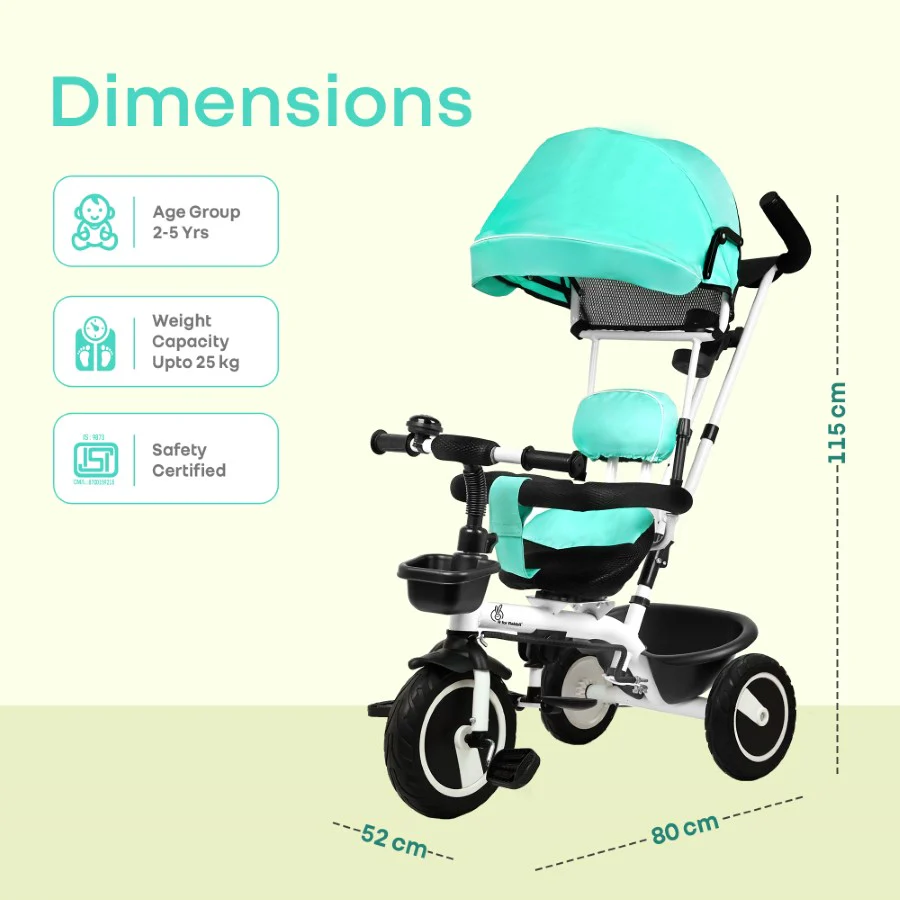 Tiny Toes R40 Plus Baby Tricycle with Canopy, Footrests, Plug-N-Play Wheels & Adjustable Parent Handle (Up to 25 kg) - Image 16