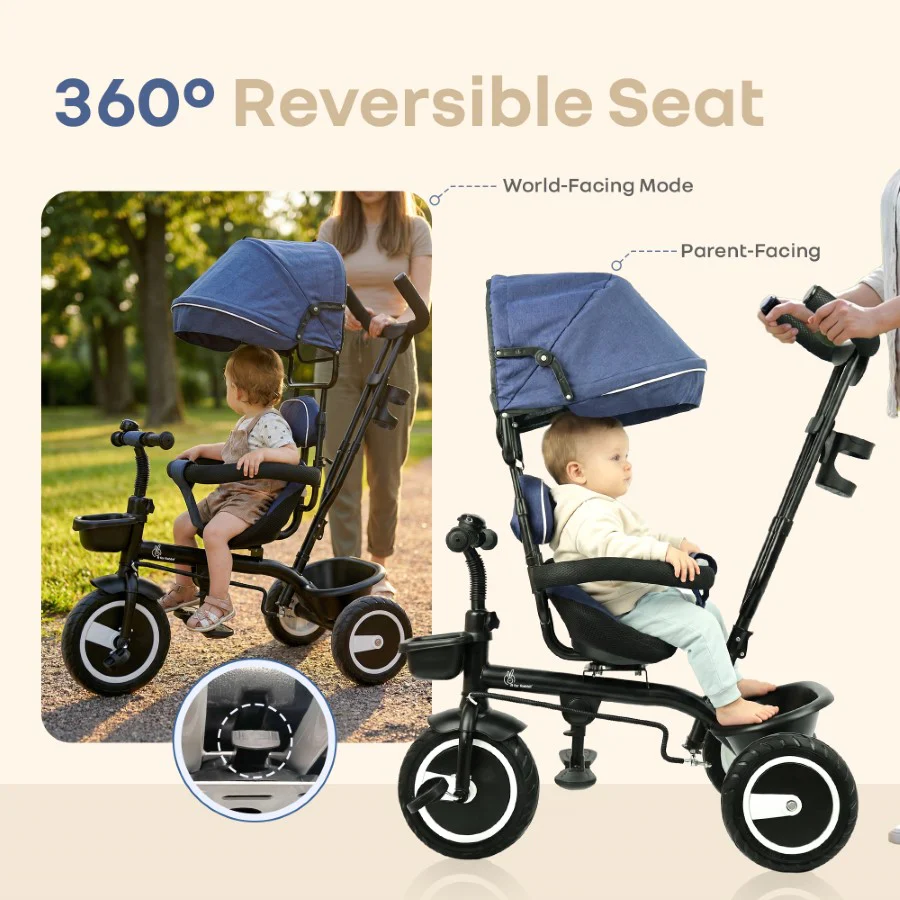 Tiny Toes R40 Plus Baby Tricycle with Canopy, Footrests, Plug-N-Play Wheels & Adjustable Parent Handle (Up to 25 kg) - Image 3