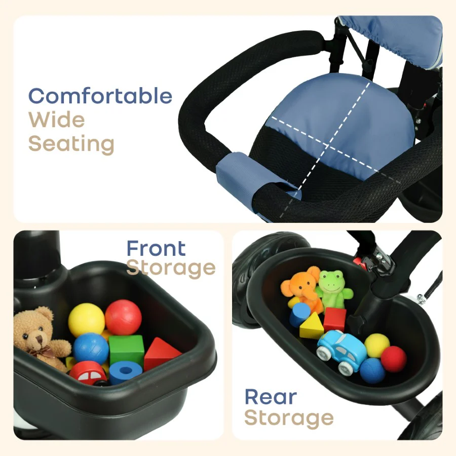 Tiny Toes R40 Plus Baby Tricycle with Canopy, Footrests, Plug-N-Play Wheels & Adjustable Parent Handle (Up to 25 kg) - Image 6