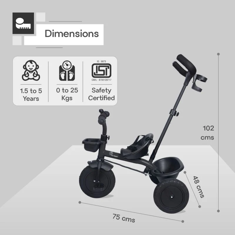 Tiny Toes T20 Plus Tricycle - 2 in 1, Rubber Wheels, Adjustable Parental Control, Cup Holder - Image 12