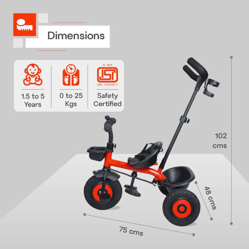 Tiny Toes T20 Plus Tricycle - 2 in 1, Rubber Wheels, Adjustable Parental Control, Cup Holder - Image 7