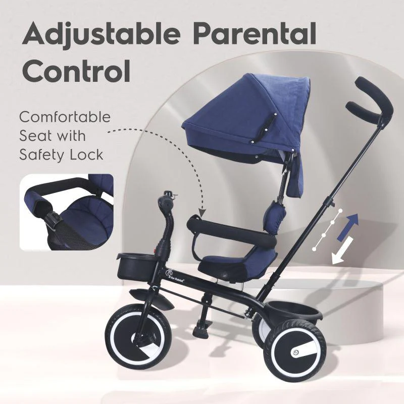 Tiny Toes T30 Ace Tricycle - 3 in 1, Adjustable Parental Control & Canopy, Front & Rear Basket - Image 8