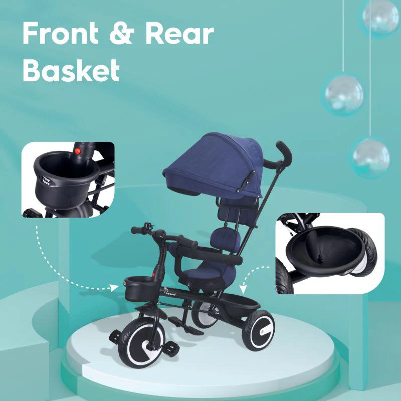 Tiny Toes T30 Ace Tricycle - 3 in 1, Adjustable Parental Control & Canopy, Front & Rear Basket - Image 10