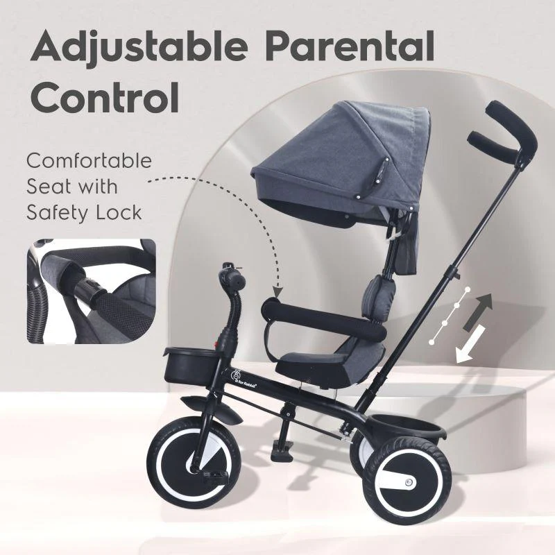 Tiny Toes T30 Ace Tricycle - 3 in 1, Adjustable Parental Control & Canopy, Front & Rear Basket - Image 17