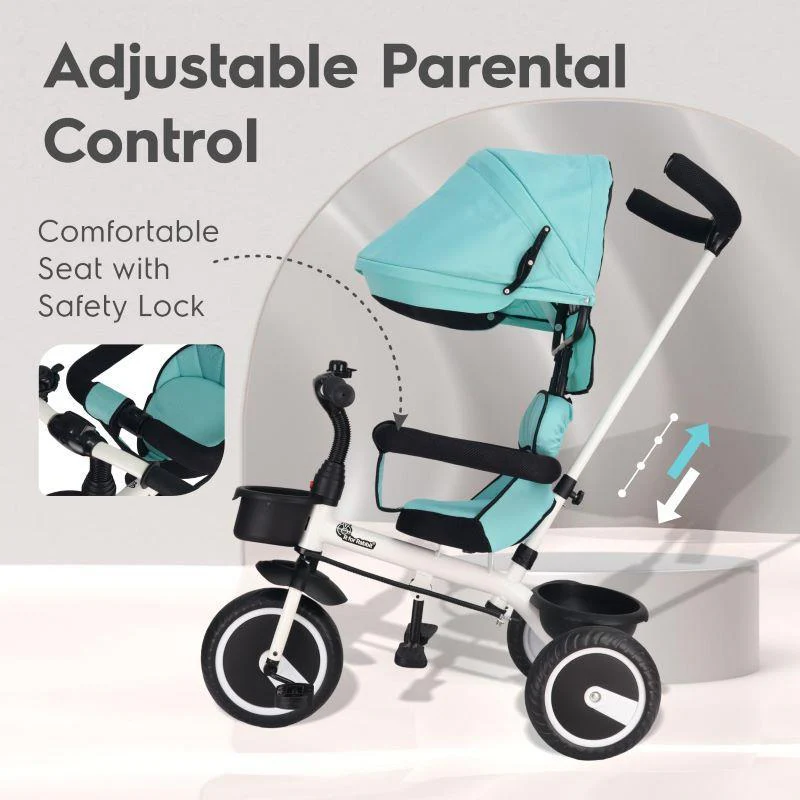 Tiny Toes T30 Ace Tricycle - 3 in 1, Adjustable Parental Control & Canopy, Front & Rear Basket - Image 26