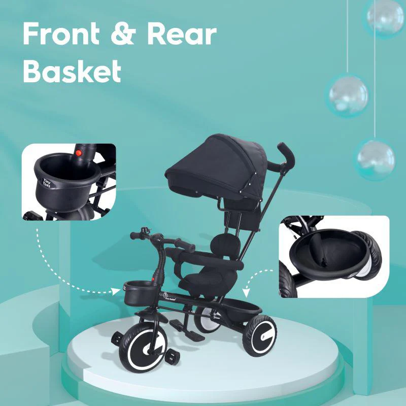 Tiny Toes T30 Ace Tricycle - 3 in 1, Adjustable Parental Control & Canopy, Front & Rear Basket - Image 4