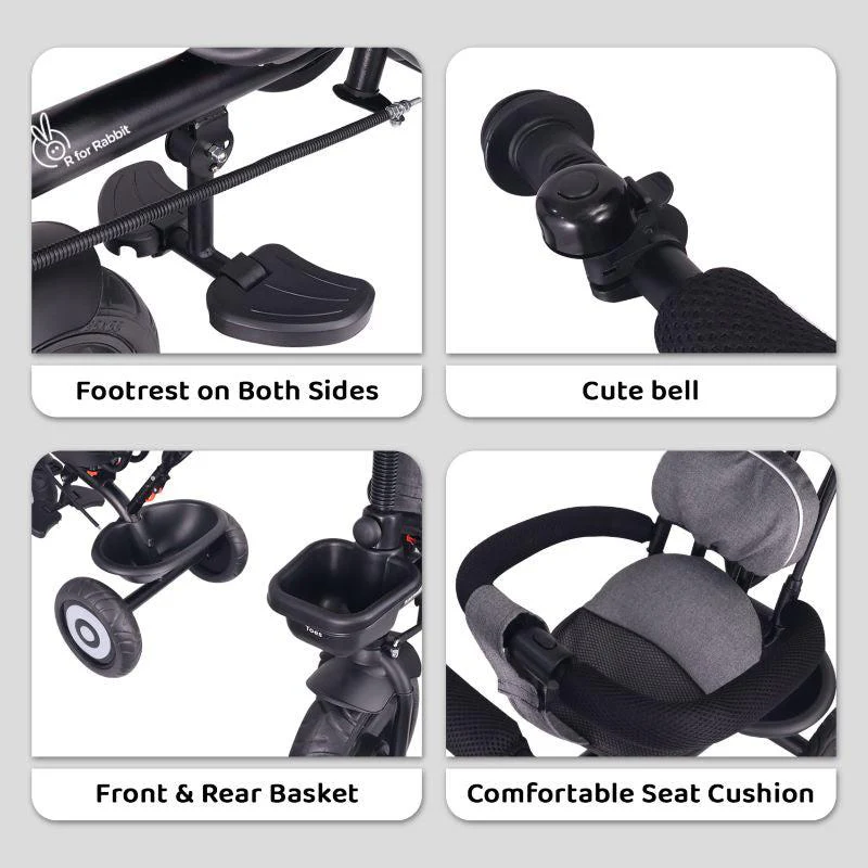 Tiny Toes T40 Ace Tricycle - EVA Wheels, 360 Rotatable Seat, Adjustable Canopy, Parental Control, Front & Rear Baskets - Image 11