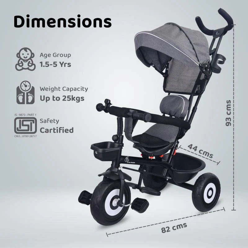 Tiny Toes T40 Ace Tricycle - EVA Wheels, 360 Rotatable Seat, Adjustable Canopy, Parental Control, Front & Rear Baskets - Image 12