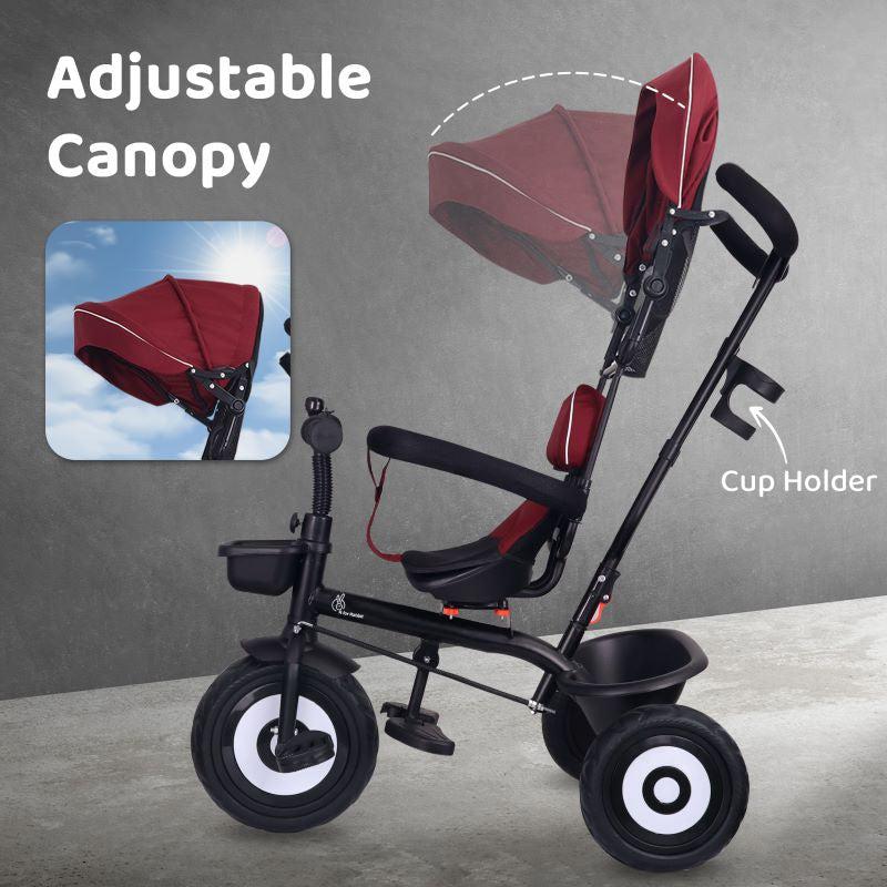 Tiny Toes T40 Ace Tricycle - EVA Wheels, 360 Rotatable Seat, Adjustable Canopy, Parental Control, Front & Rear Baskets - Image 4