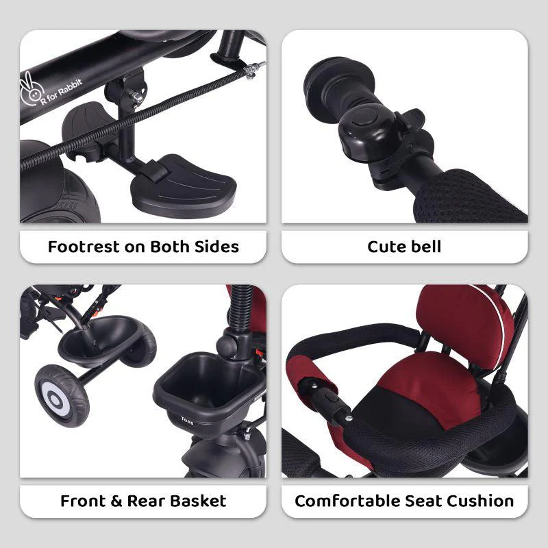 Tiny Toes T40 Ace Tricycle - EVA Wheels, 360 Rotatable Seat, Adjustable Canopy, Parental Control, Front & Rear Baskets - Image 5