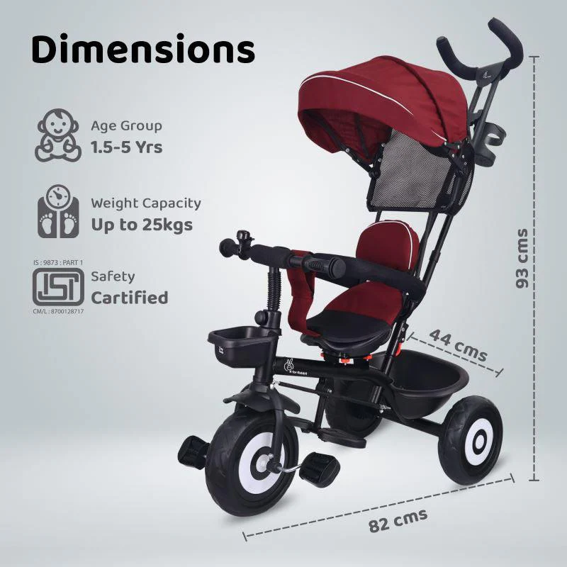 Tiny Toes T40 Ace Tricycle - EVA Wheels, 360 Rotatable Seat, Adjustable Canopy, Parental Control, Front & Rear Baskets - Image 6