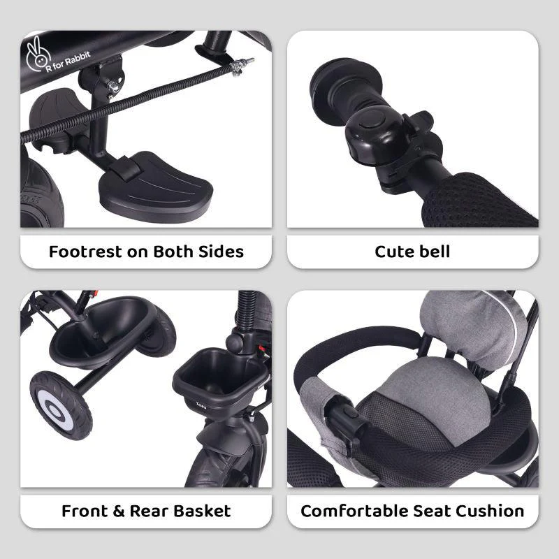Tiny Toes T40 Plus Tricycle - Rubber Wheels, 360 Rotatable Seat, Adjustable Canopy, Parental Control, Front & Rear Baskets, 1.5-5 years - Image 11