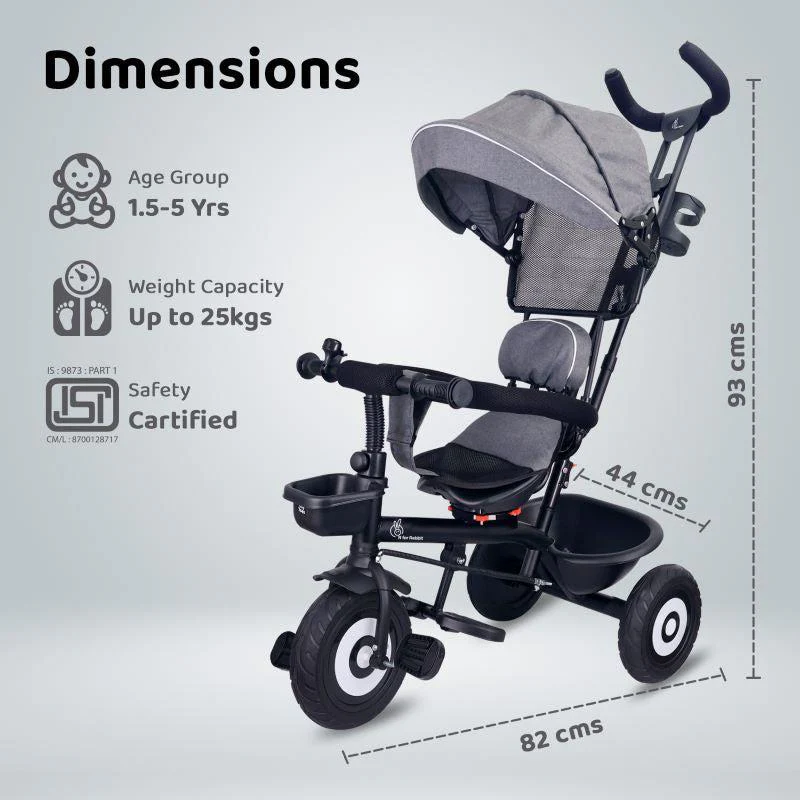 Tiny Toes T40 Plus Tricycle - Rubber Wheels, 360 Rotatable Seat, Adjustable Canopy, Parental Control, Front & Rear Baskets, 1.5-5 years - Image 12