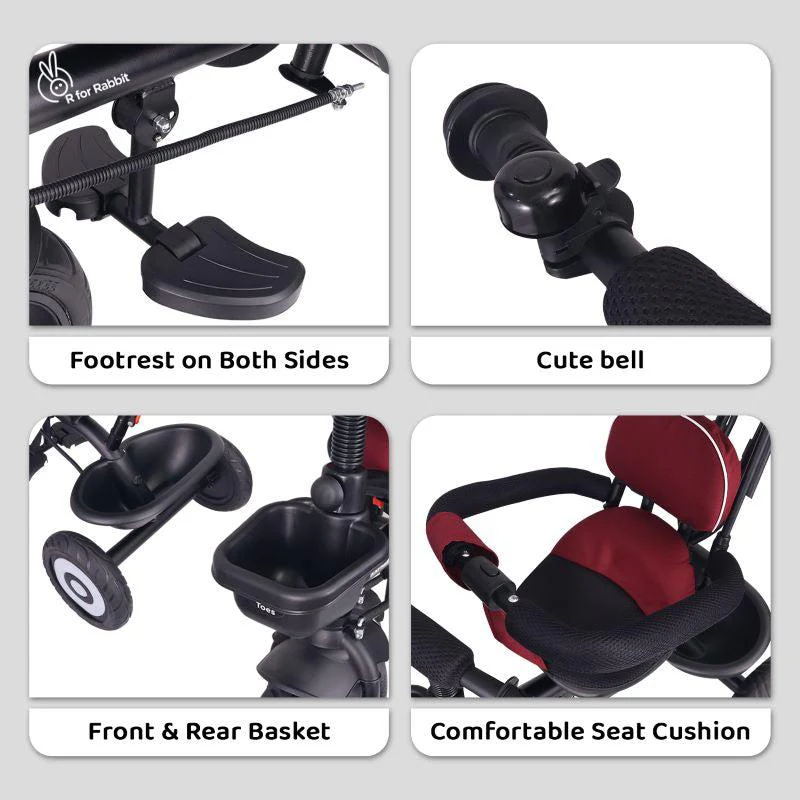 Tiny Toes T40 Plus Tricycle - Rubber Wheels, 360 Rotatable Seat, Adjustable Canopy, Parental Control, Front & Rear Baskets, 1.5-5 years - Image 5