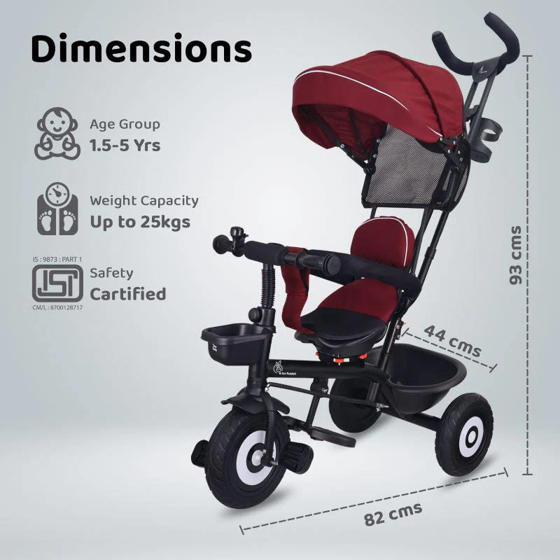Tiny Toes T40 Plus Tricycle - Rubber Wheels, 360 Rotatable Seat, Adjustable Canopy, Parental Control, Front & Rear Baskets, 1.5-5 years - Image 6