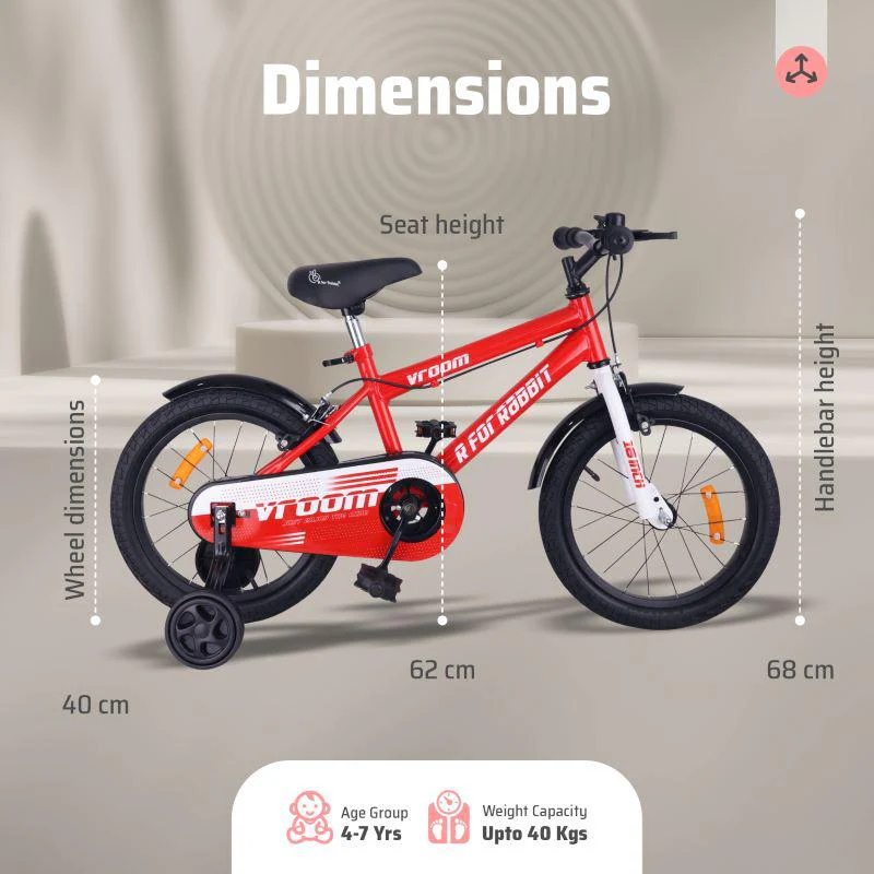Vroom Bicycle For Kids 16 Inch With 90% Plug And Play For Ease Of Installation, Wide Training Wheels, Adjustable Seat, 4-7yrs, Upto 40kgs - Image 14